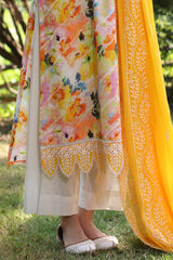 3 Piece Unstitched Embroidered Printed Lawn Suit with Embroidered Chiffon Dupatta PR-52002