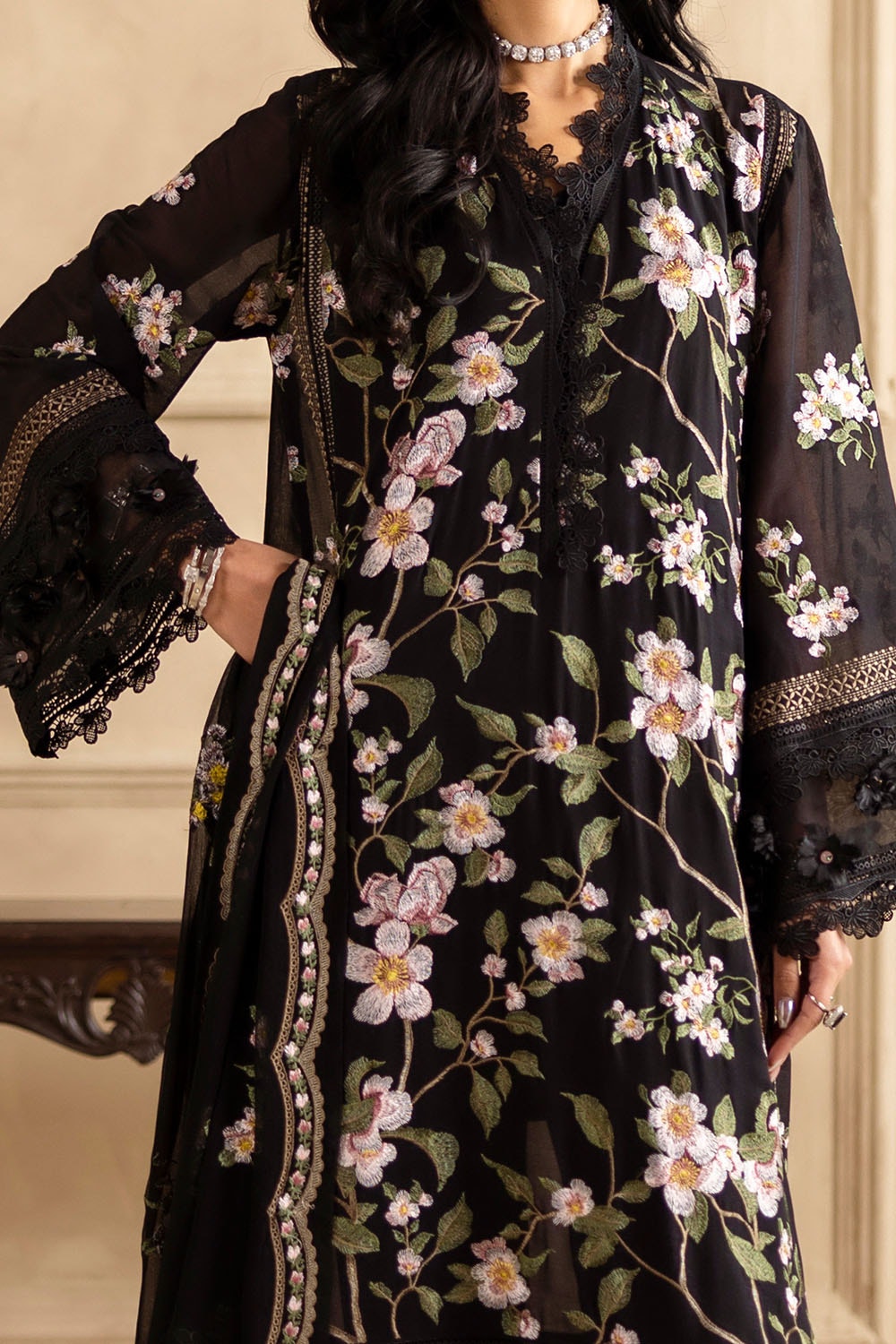 3 Piece Unstitched Embroidered Swiss Voile Suit with Embroidered Chiffon Dupatta LSV-52008