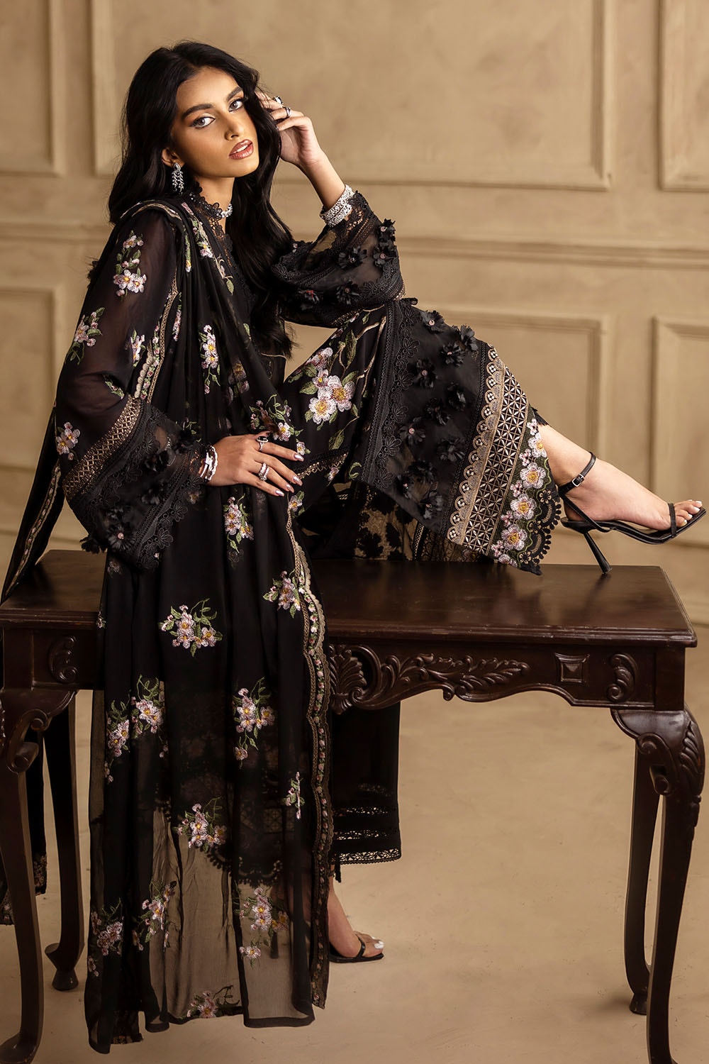 3 Piece Unstitched Embroidered Swiss Voile Suit with Embroidered Chiffon Dupatta LSV-52008