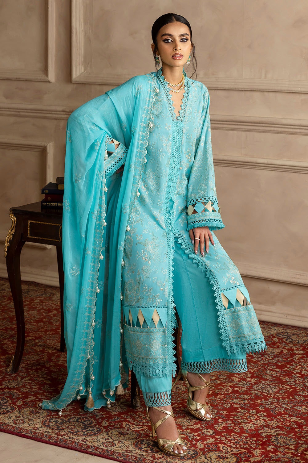 3 Piece Unstitched Embroidered Swiss Voile Suit with Embroidered Chiffon Dupatta LSV-52005