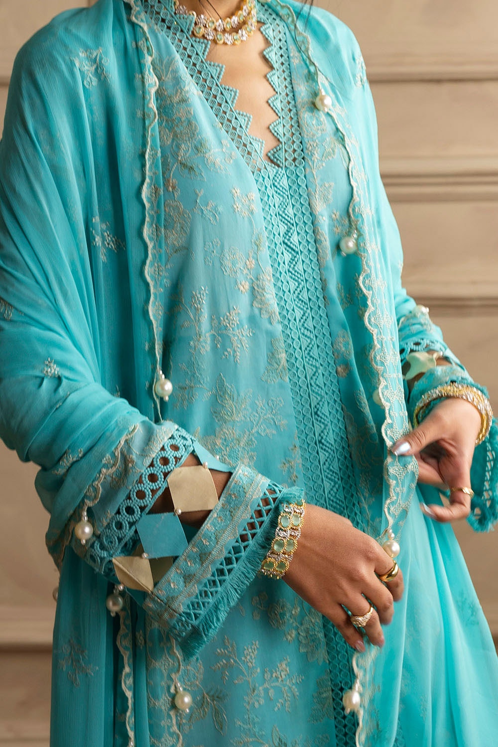 3 Piece Unstitched Embroidered Swiss Voile Suit with Embroidered Chiffon Dupatta LSV-52005