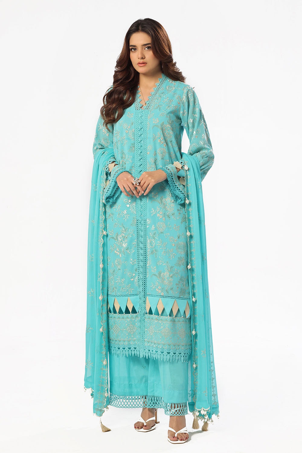 3 Piece Unstitched Embroidered Swiss Voile Suit with Embroidered Chiffon Dupatta LSV-52005