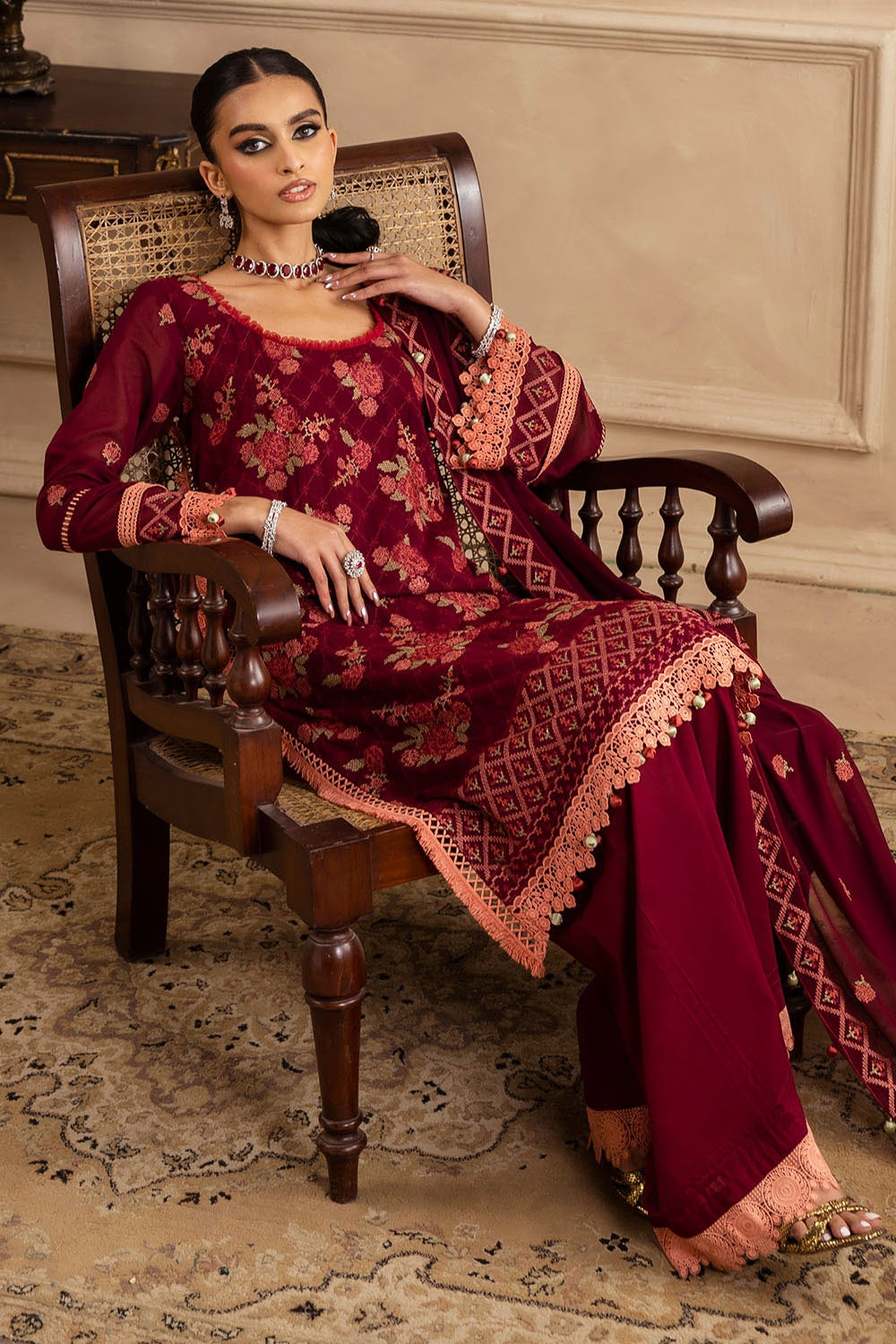 3 Piece Unstitched Embroidered Swiss Voile Suit with Embroidered Chiffon Dupatta LSV-52022