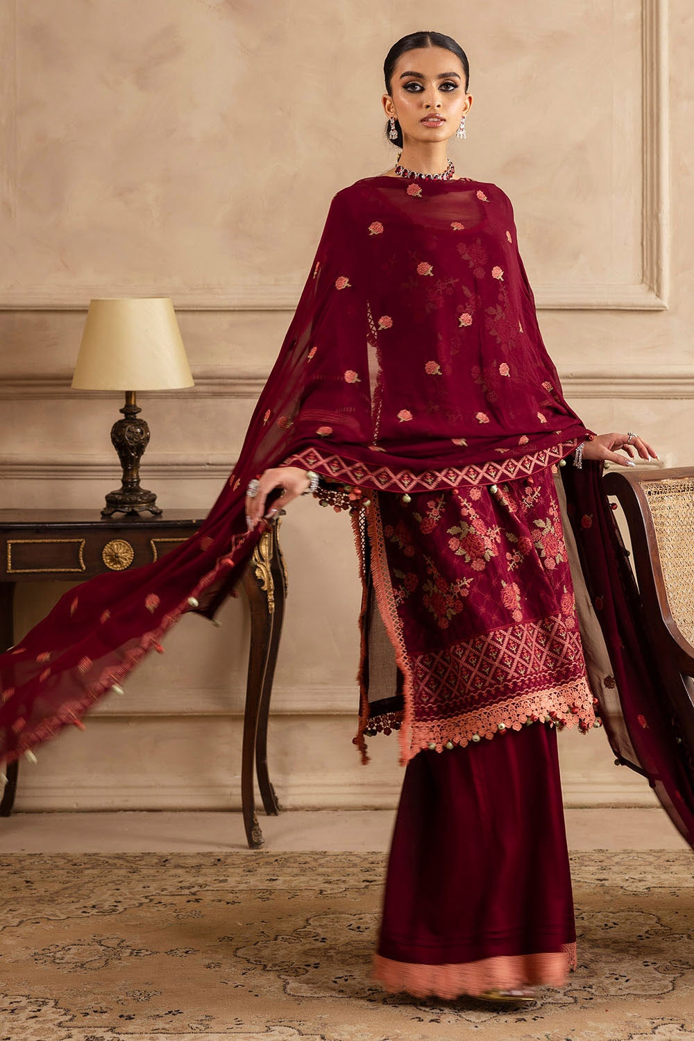 3 Piece Unstitched Embroidered Swiss Voile Suit with Embroidered Chiffon Dupatta LSV-52022