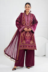 3 Piece Unstitched Embroidered Lawn Suit with Embroidered Chiffon Dupatta FE-52100