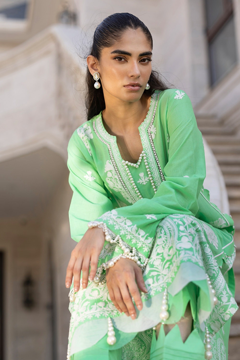 3 Piece Unstitched Embroidered Lawn Suit with Embroidered Chiffon Dupatta FE-52101