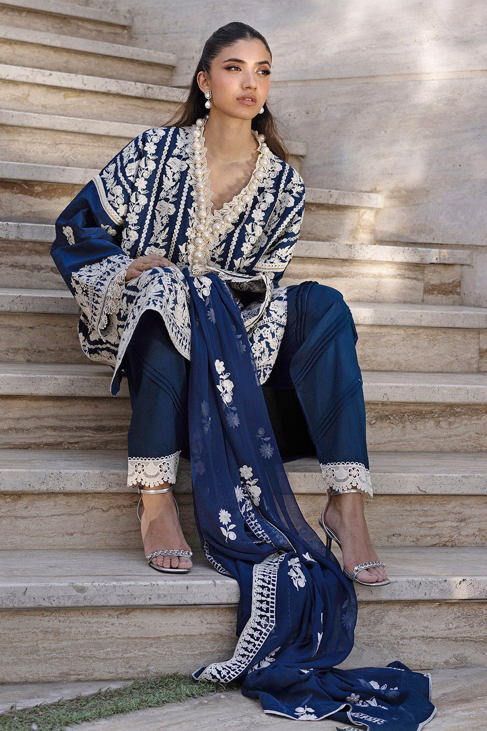 3 Piece Unstitched Embroidered Lawn Suit with Embroidered Chiffon Dupatta