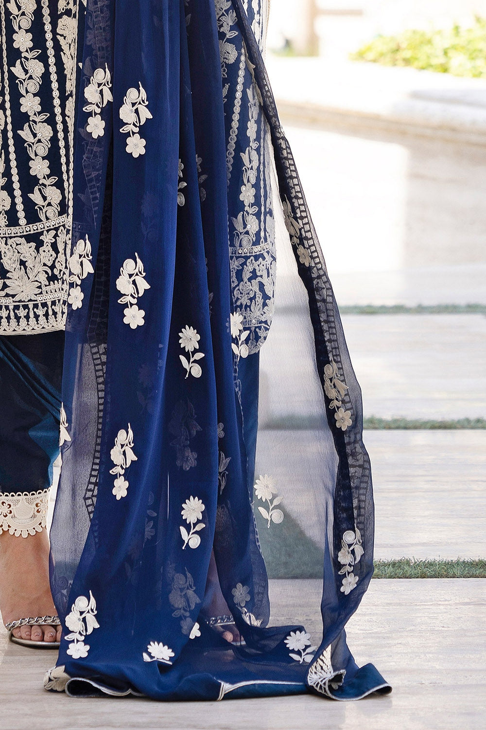 3 Piece Unstitched Embroidered Lawn Suit with Embroidered Chiffon Dupatta