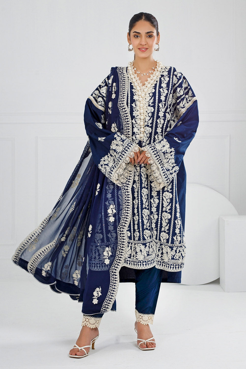 3 Piece Unstitched Embroidered Lawn Suit with Embroidered Chiffon Dupatta
