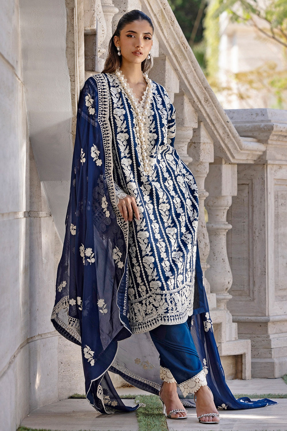 3 Piece Unstitched Embroidered Lawn Suit with Embroidered Chiffon Dupatta