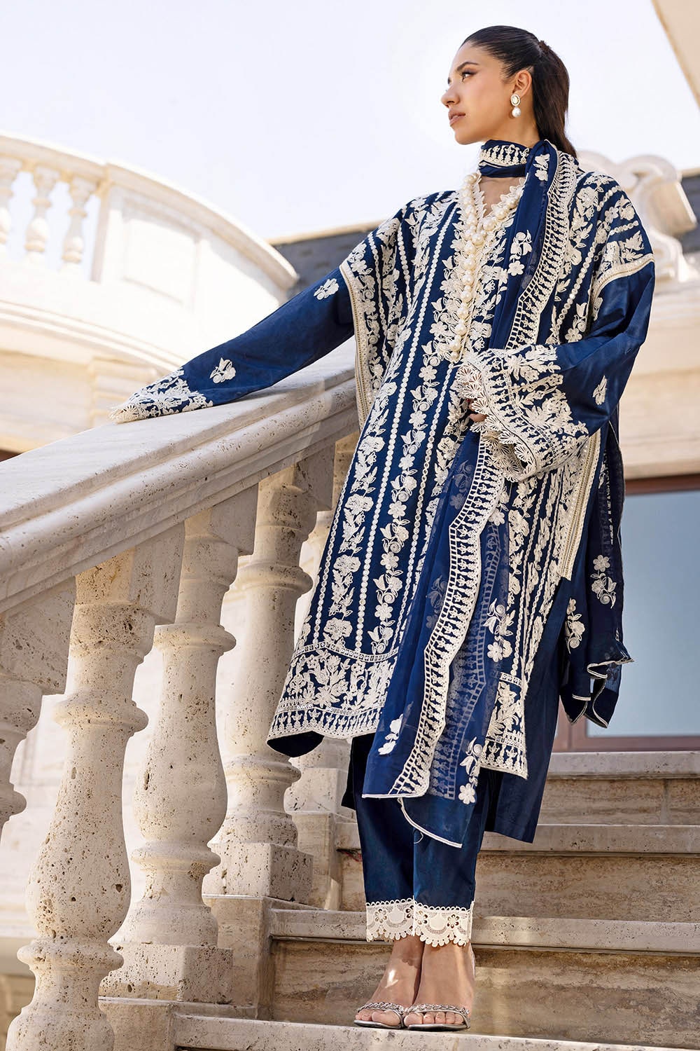 3 Piece Unstitched Embroidered Lawn Suit with Embroidered Chiffon Dupatta