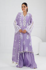 3 Piece Unstitched Embroidered Lawn Suit with Embroidered Chiffon Dupatta FE-52108