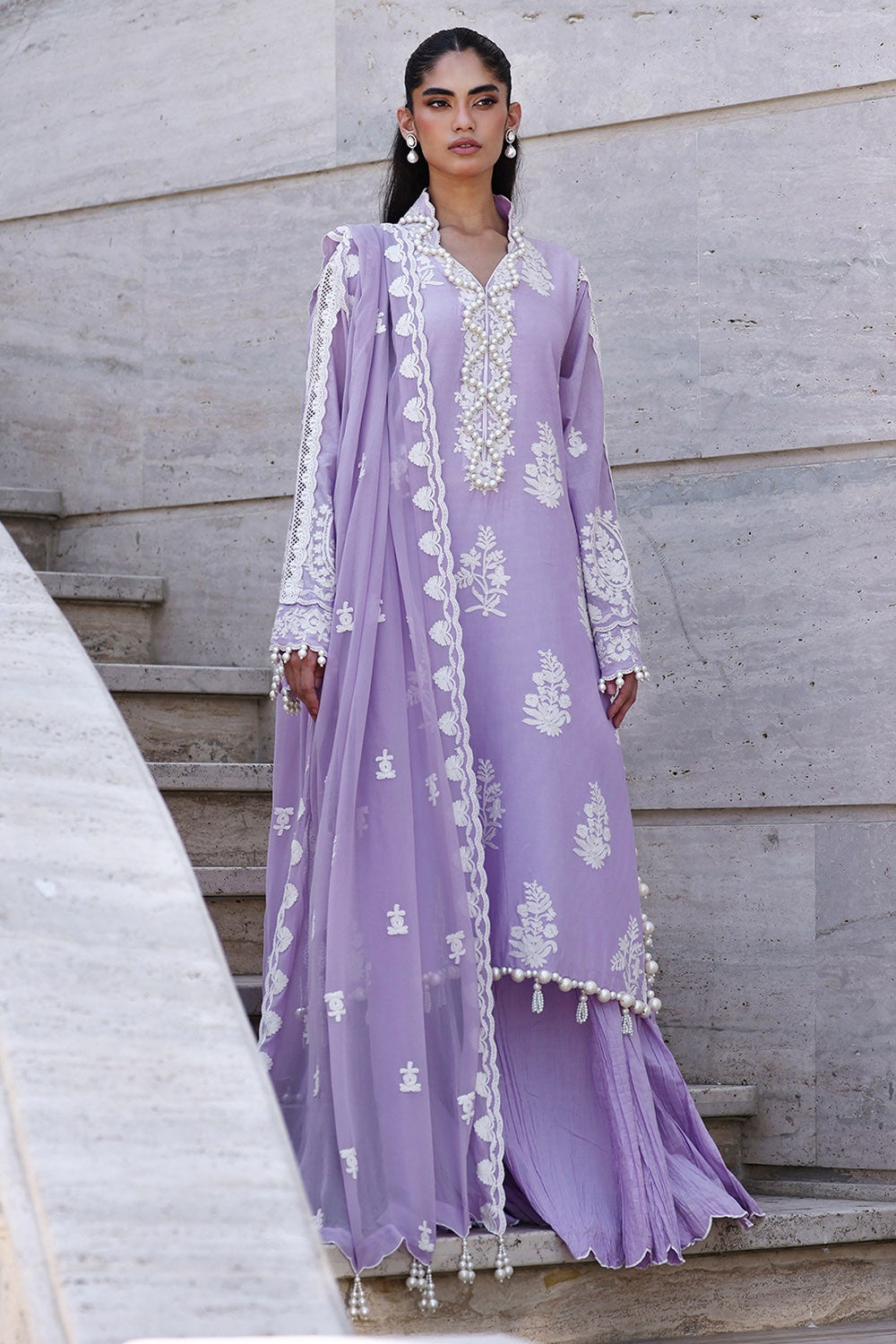 3 Piece Unstitched Embroidered Lawn Suit with Embroidered Chiffon Dupatta FE-52108