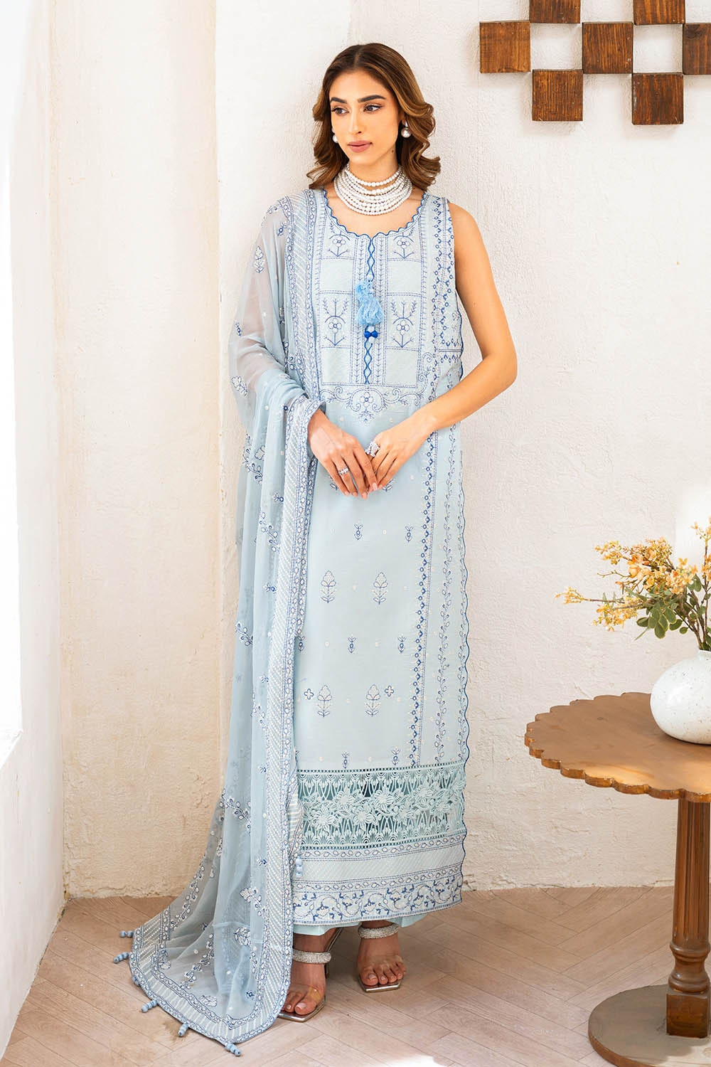 3 Piece Unstitched Embroidered Lawn Suit with Embroidered Chiffon Dupatta FE-52141
