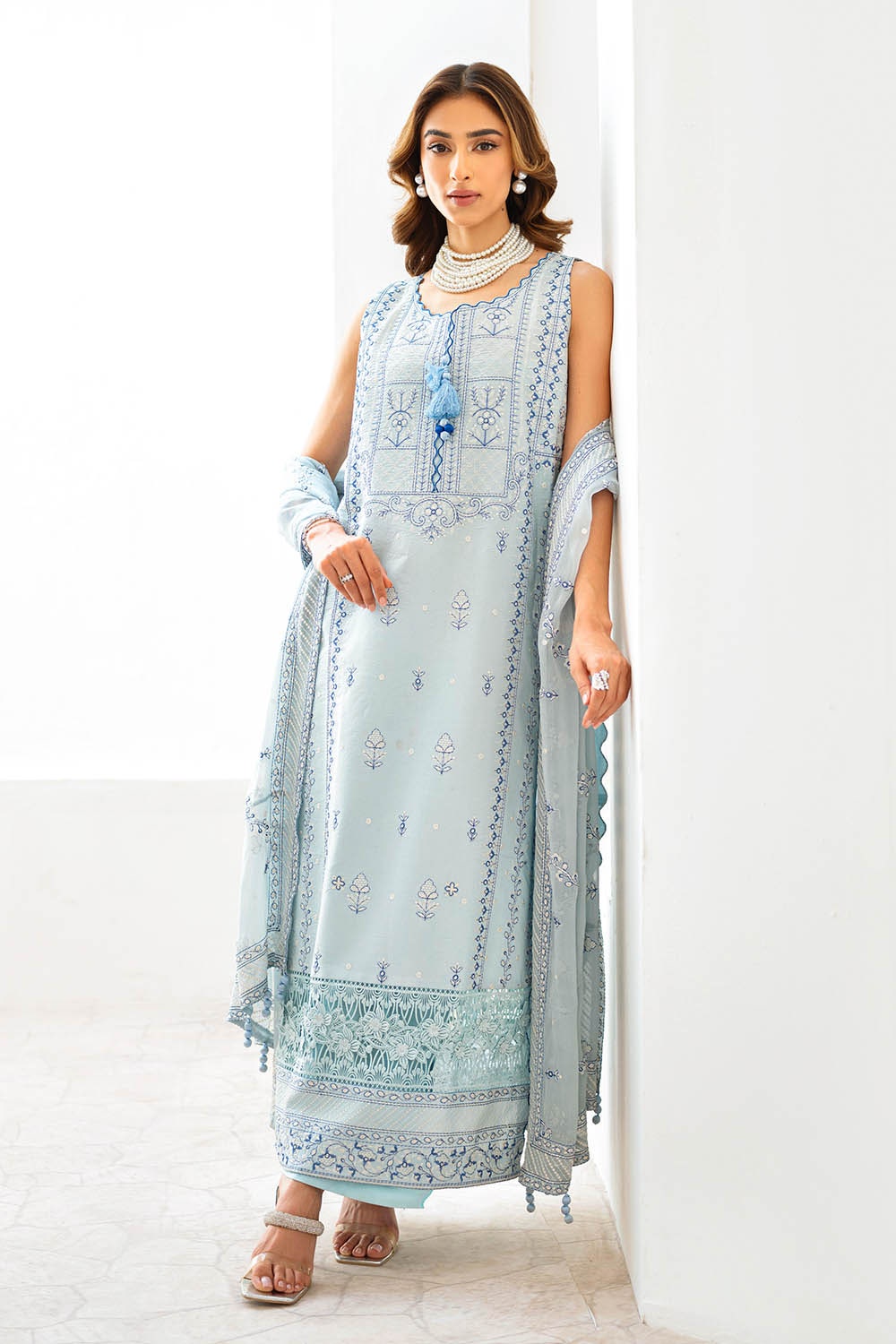 3 Piece Unstitched Embroidered Lawn Suit with Embroidered Chiffon Dupatta FE-52141