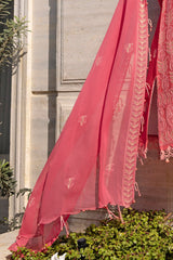3 Piece Unstitched Embroidered Lawn Suit with Embroidered Chiffon Dupatta FE-52148
