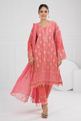 3 Piece Unstitched Embroidered Lawn Suit with Embroidered Chiffon Dupatta FE-52148