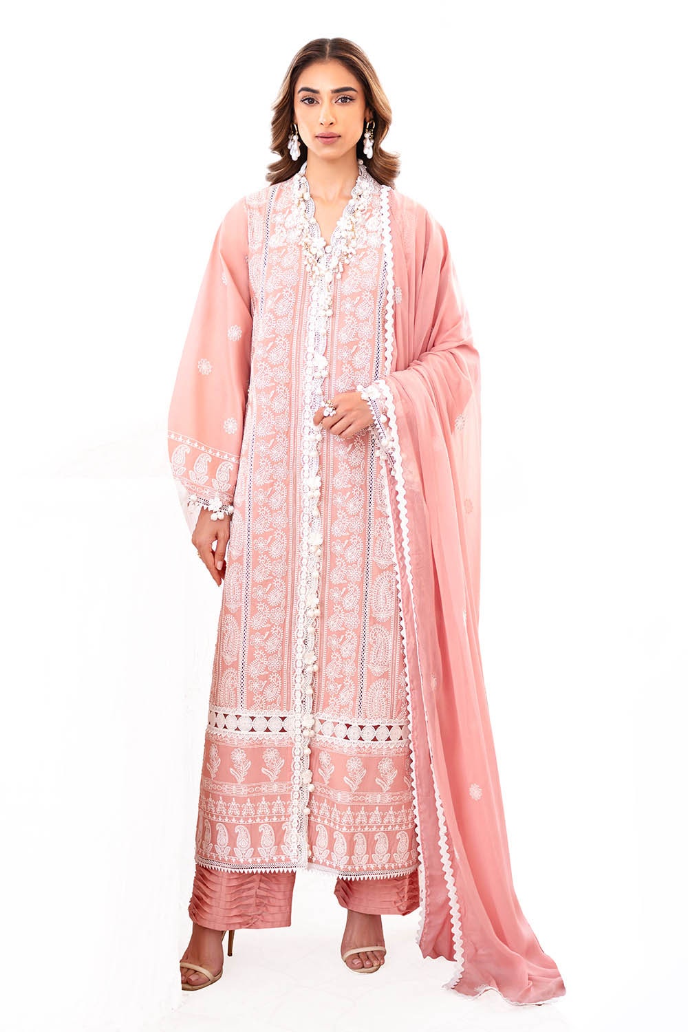 3 Piece Unstitched Embroidered Lawn Suit with Embroidered Chiffon Dupatta FE-52133