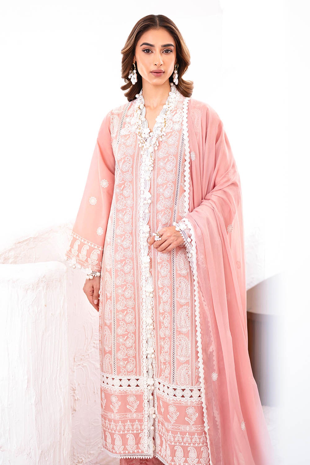 3 Piece Unstitched Embroidered Lawn Suit with Embroidered Chiffon Dupatta FE-52133