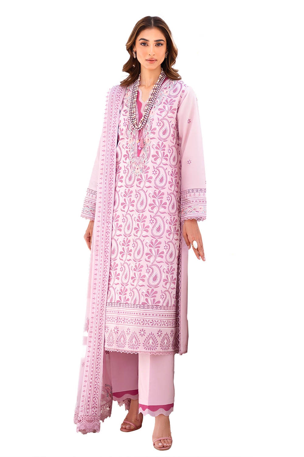 3 Piece Unstitched Embroidered Lawn Suit with Embroidered Chiffon Dupatta