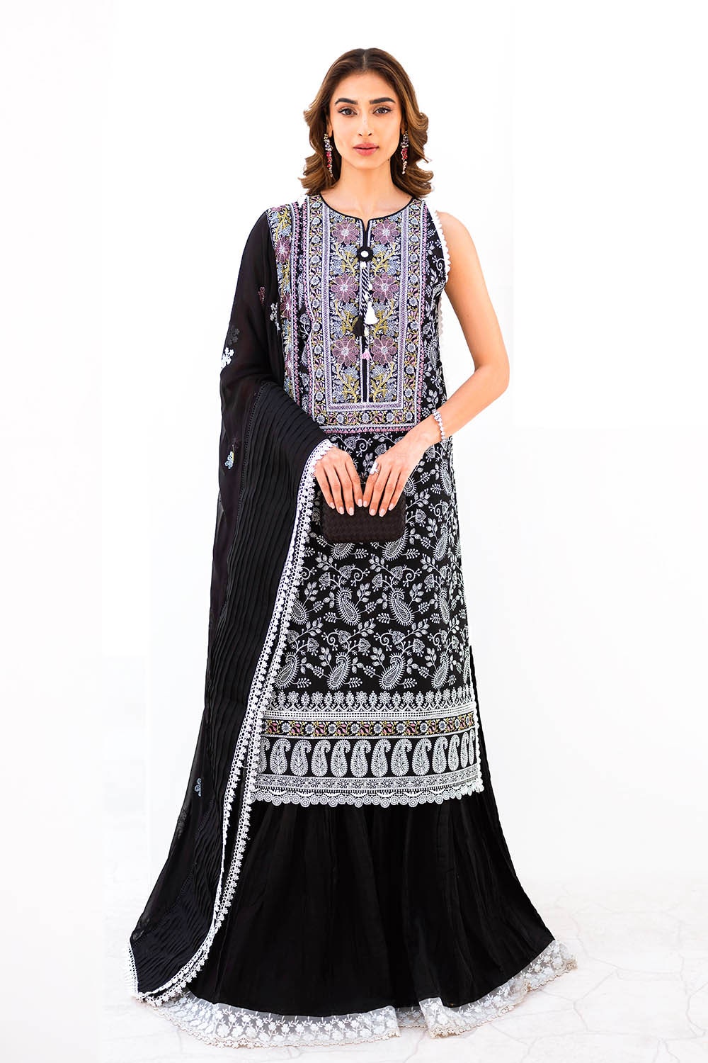 3 Piece Unstitched Embroidered Lawn Suit with Embroidered Chiffon Dupatta