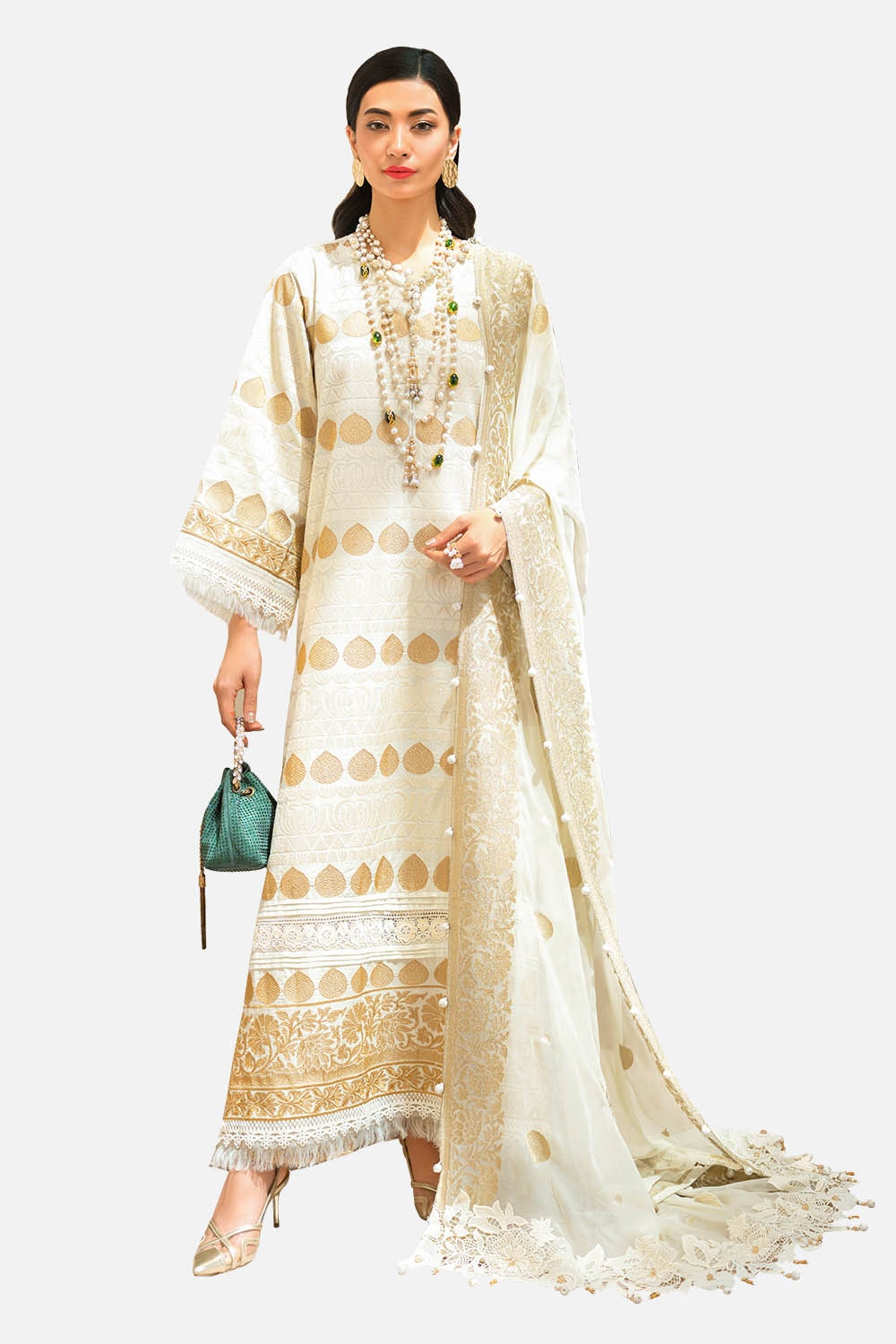 3 Piece Unstitched Embroidered Lawn Suit with Embroidered Chiffon Dupatta FE-52128