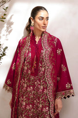 3 Piece Unstitched Embroidered Lawn Suit with Embroidered Chiffon Dupatta FE-52129