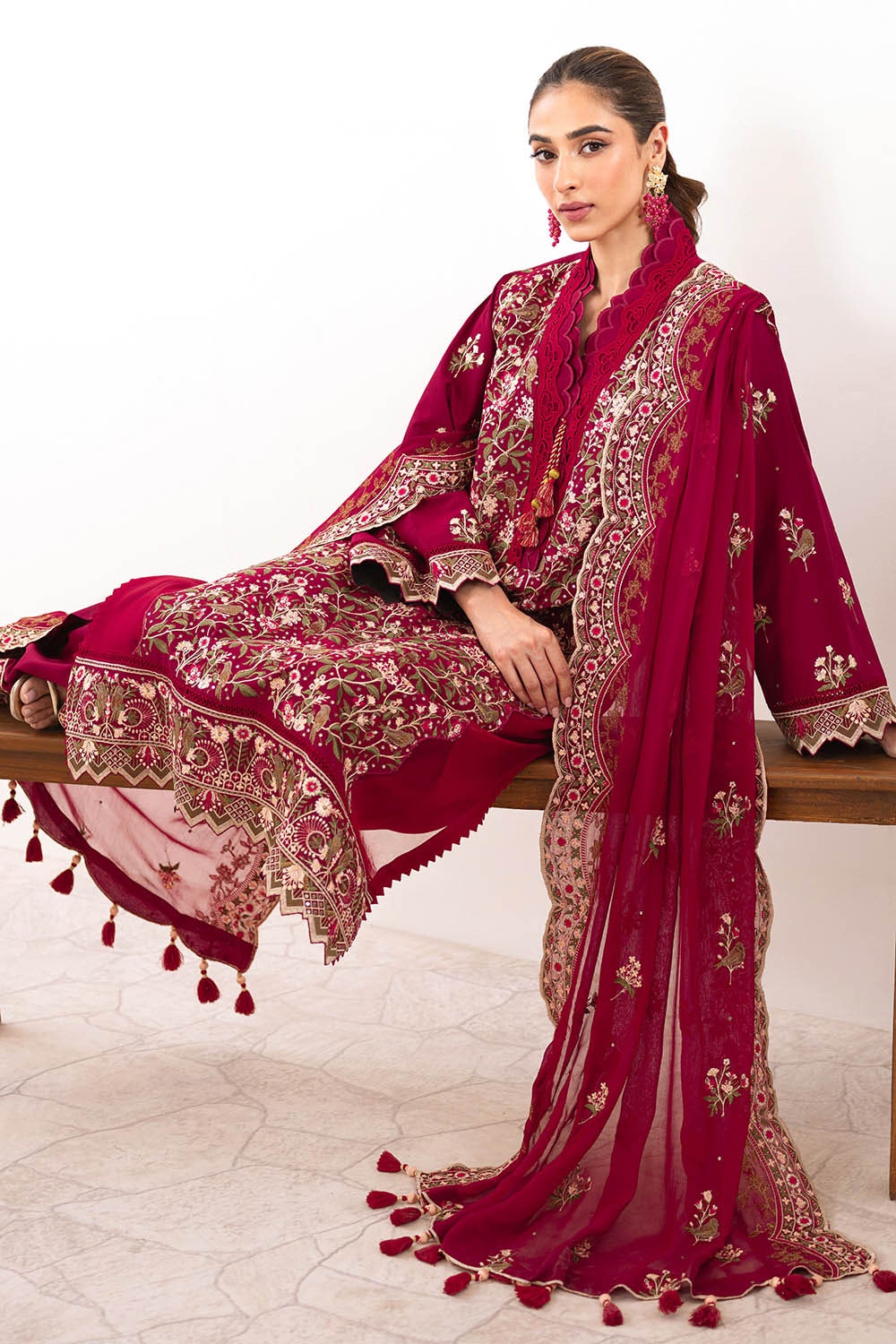 3 Piece Unstitched Embroidered Lawn Suit with Embroidered Chiffon Dupatta