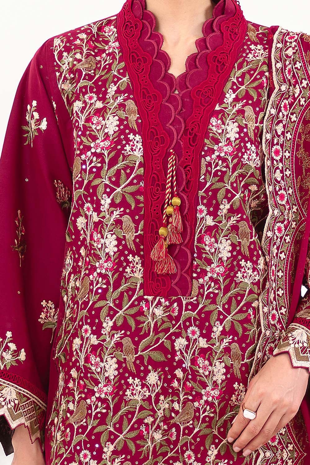 3 Piece Unstitched Embroidered Lawn Suit with Embroidered Chiffon Dupatta
