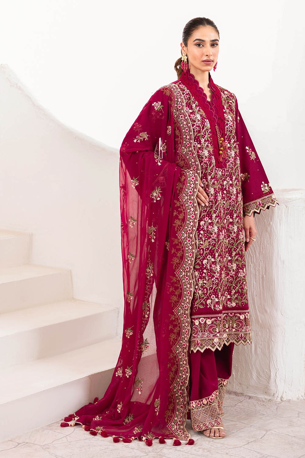 3 Piece Unstitched Embroidered Lawn Suit with Embroidered Chiffon Dupatta