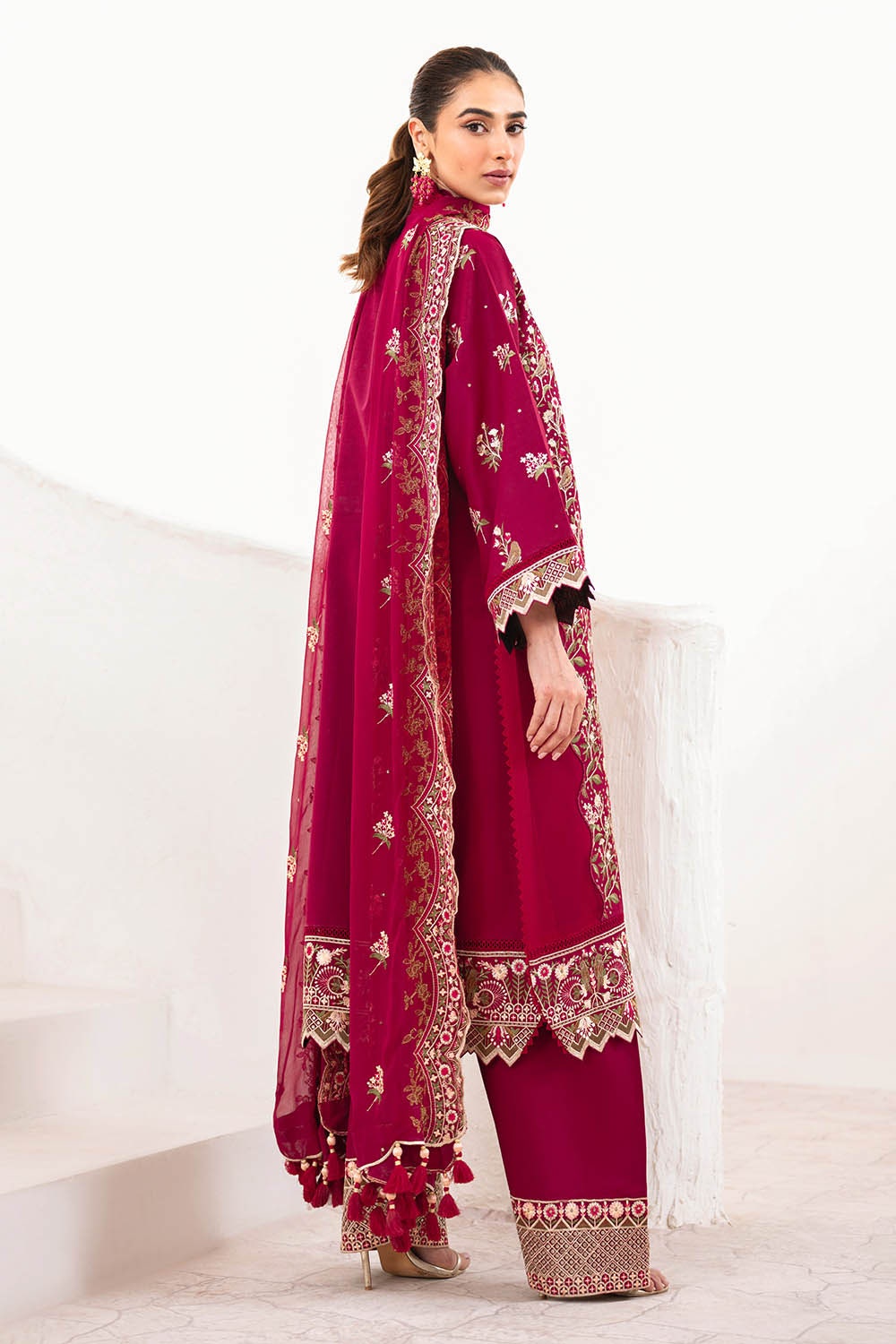 3 Piece Unstitched Embroidered Lawn Suit with Embroidered Chiffon Dupatta