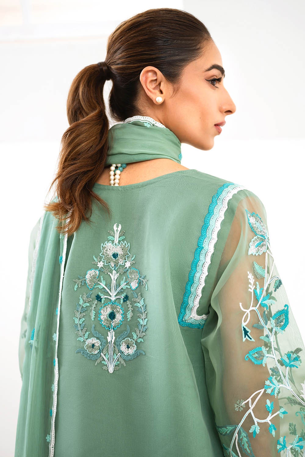 3 Piece Unstitched Embroidered Organza Suit with Embroidered Chiffon Dupatta FE-52157