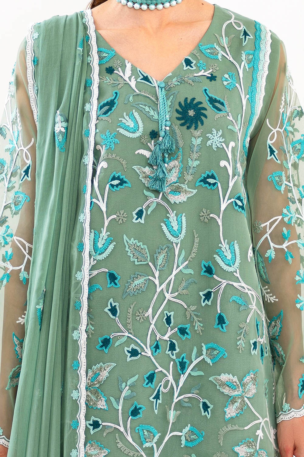 3 Piece Unstitched Embroidered Organza Suit with Embroidered Chiffon Dupatta FE-52157