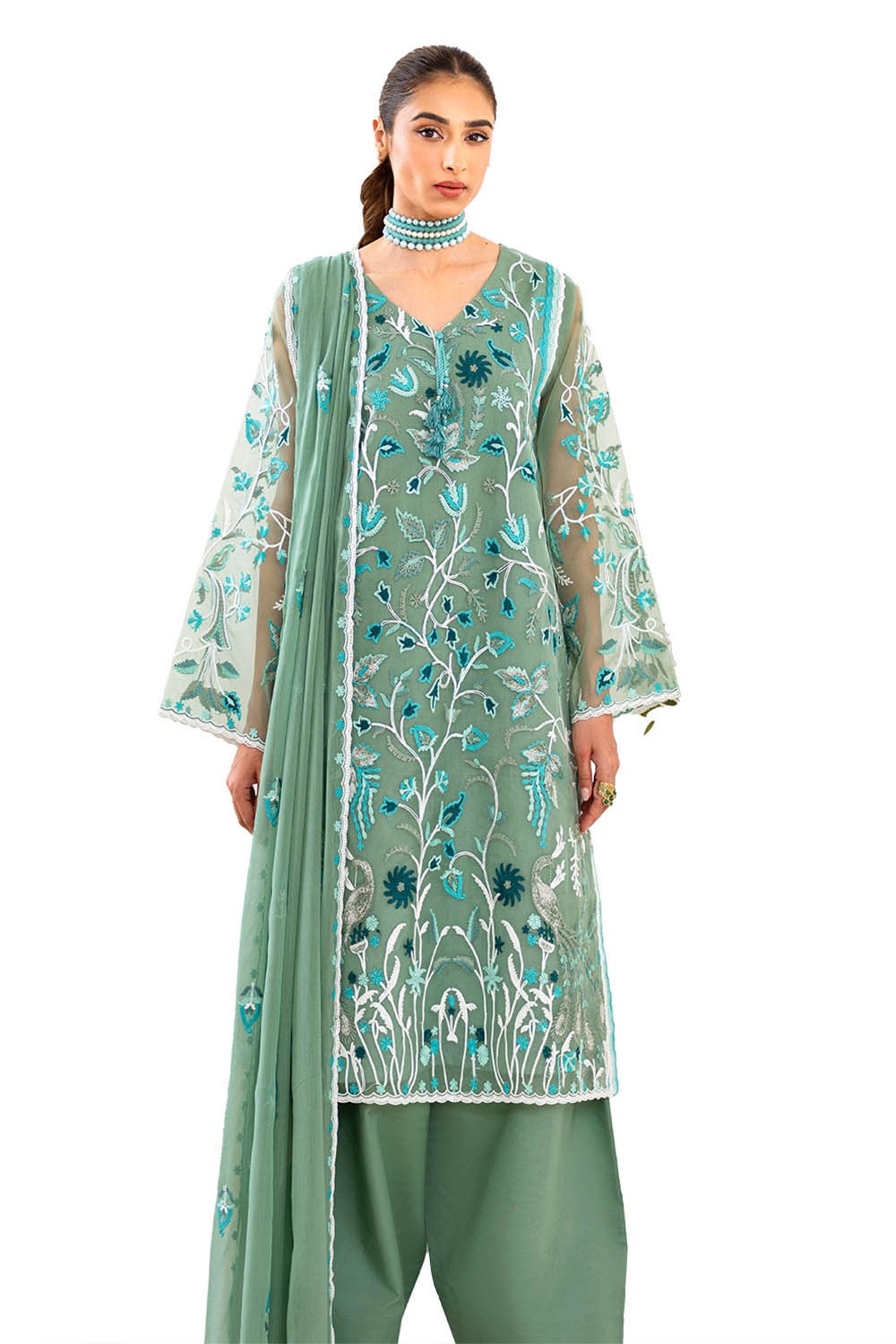 3 Piece Unstitched Embroidered Organza Suit with Embroidered Chiffon Dupatta FE-52157