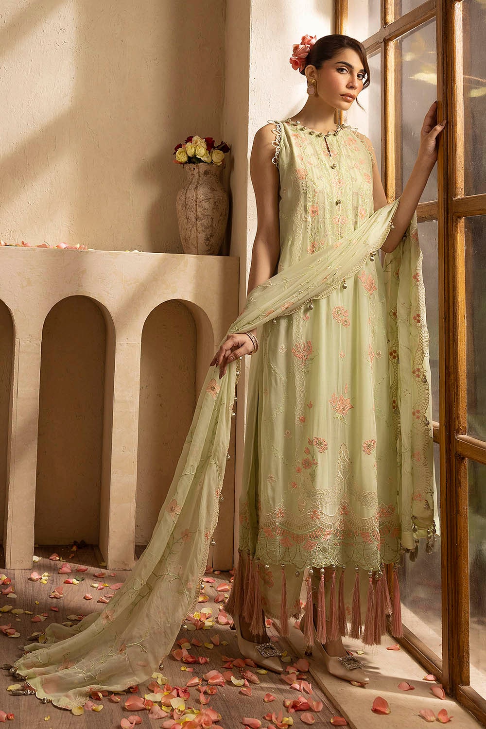 3 Piece Unstitched Embroidered Chiffon Suit with Embroidered Chiffon Dupatta