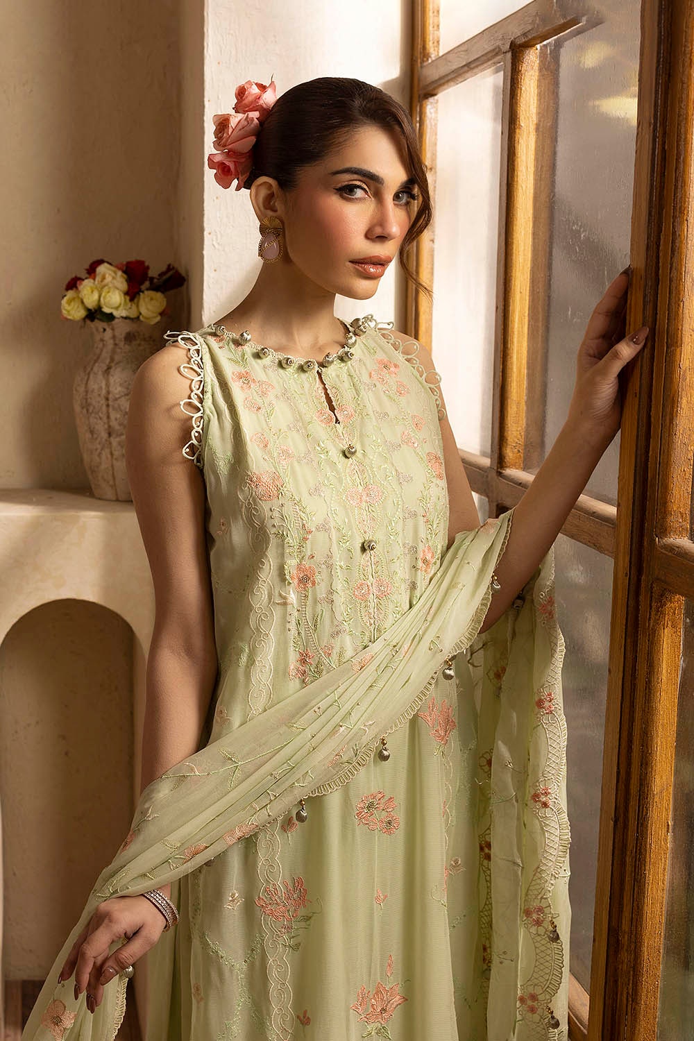 3 Piece Unstitched Embroidered Chiffon Suit with Embroidered Chiffon Dupatta