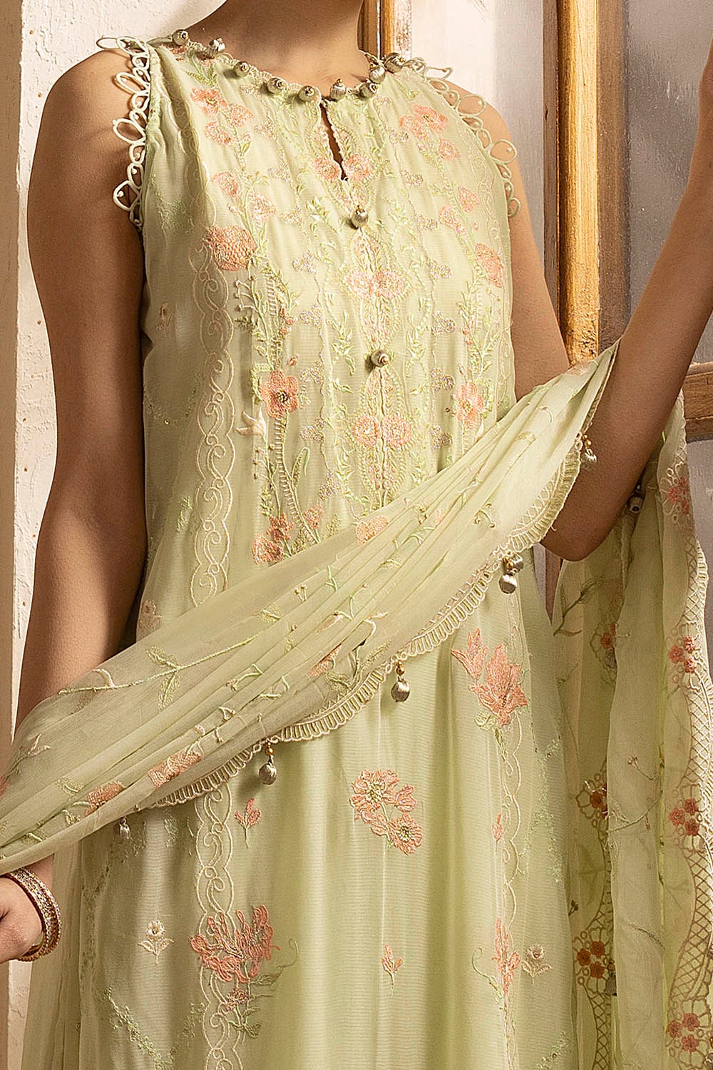 3 Piece Unstitched Embroidered Chiffon Suit with Embroidered Chiffon Dupatta