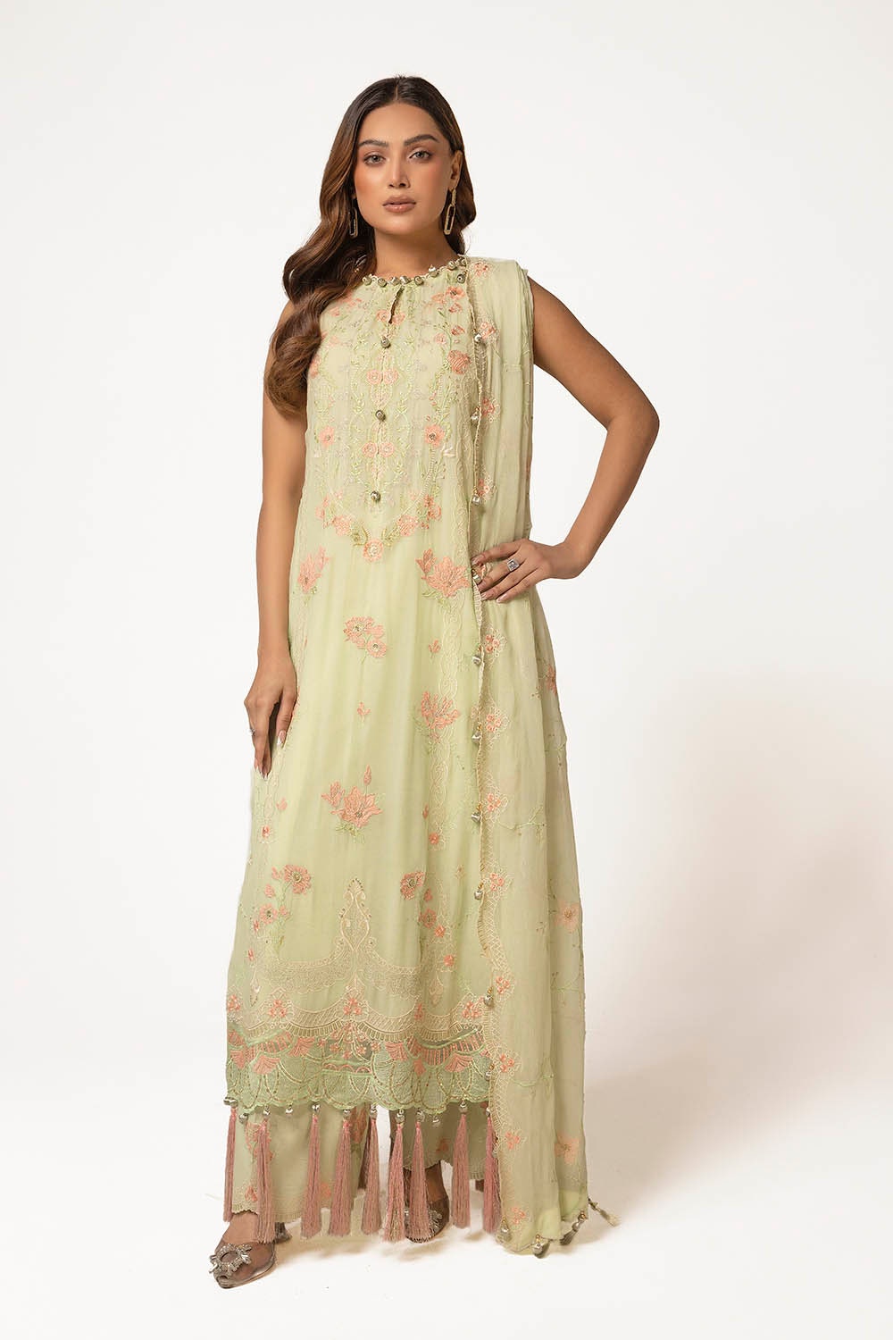 3 Piece Unstitched Embroidered Chiffon Suit with Embroidered Chiffon Dupatta