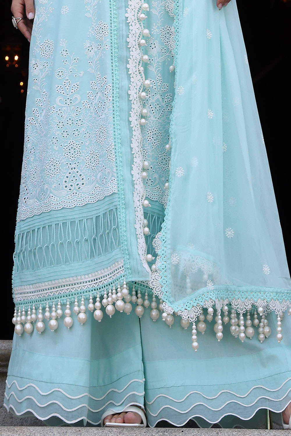 3 Piece Unstitched Schiffli Embroidered Lawn Suit with Embroidered Chiffon Dupatta PM-52038