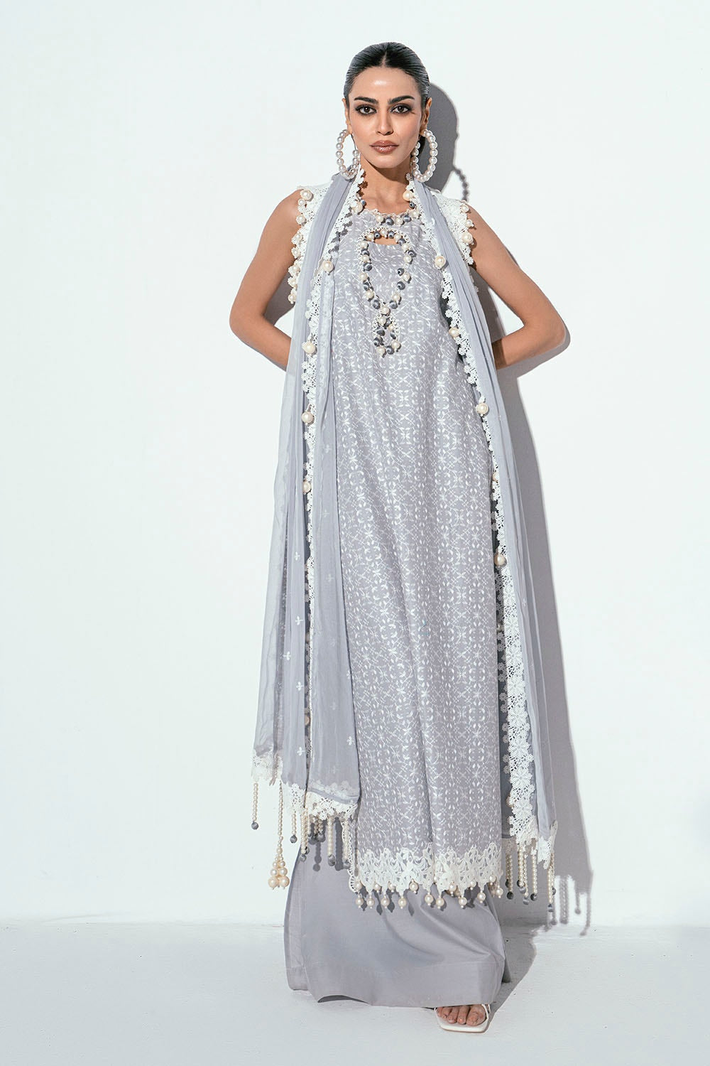 3 Piece Unstitched Schiffli Embroidered Lawn Suit with Embroidered Chiffon Dupatta PM-52048