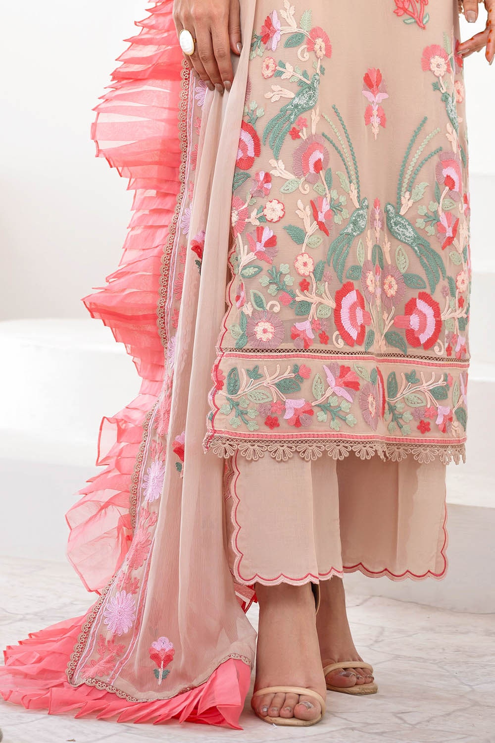 3 Piece Unstitched Embroidered Chiffon Suit with Embroidered Chiffon Dupatta FE-52169