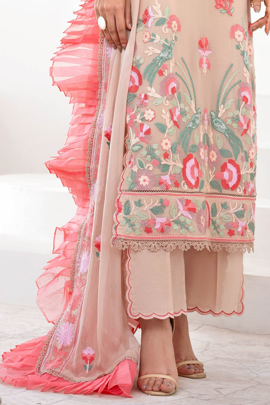 3 Piece Unstitched Embroidered Chiffon Suit with Embroidered Chiffon Dupatta