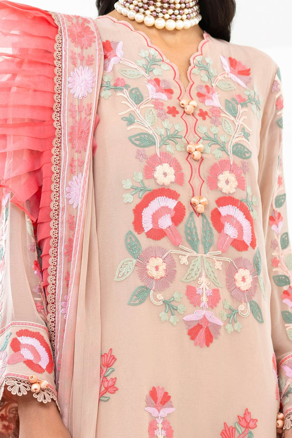 3 Piece Unstitched Embroidered Chiffon Suit with Embroidered Chiffon Dupatta