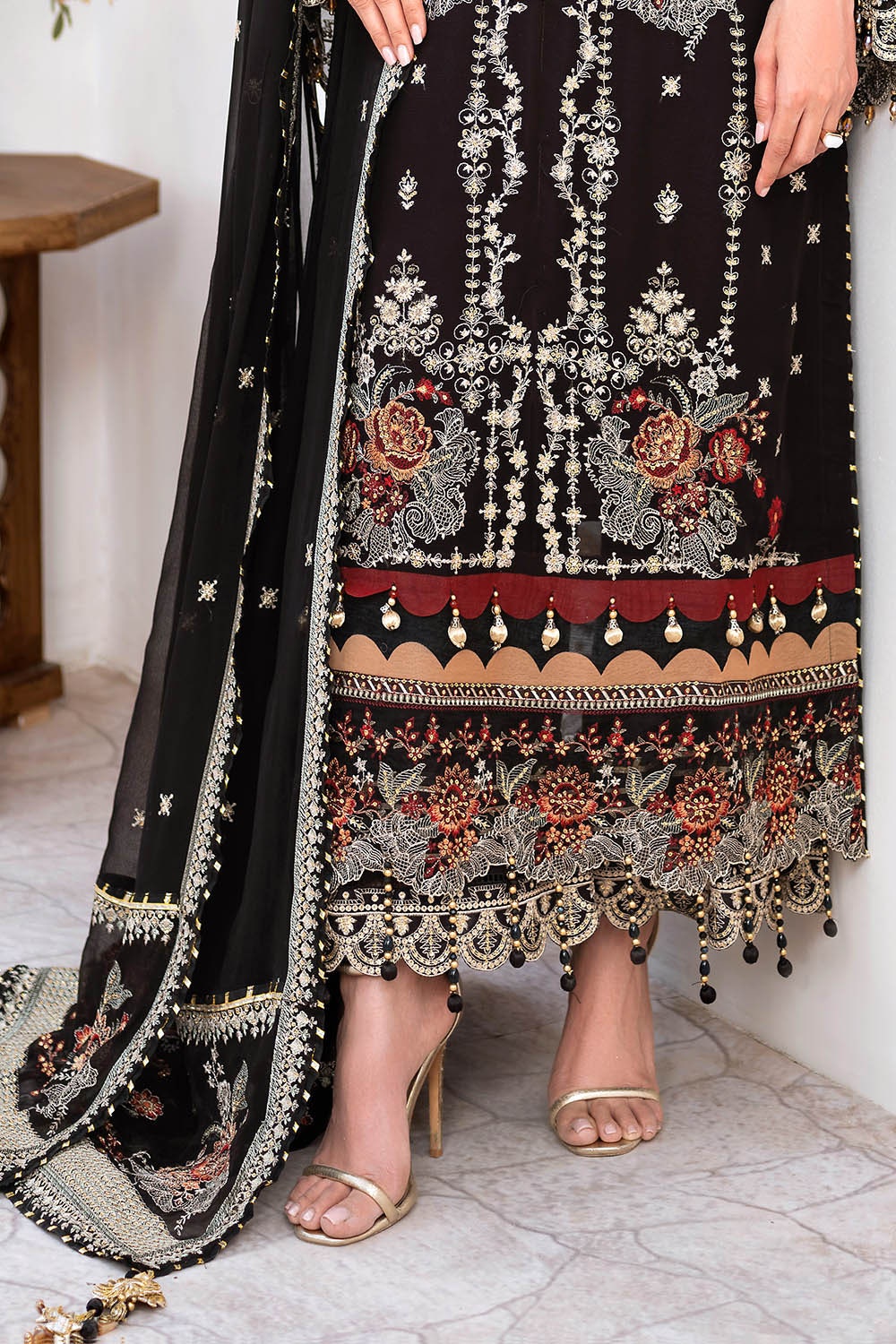 3 Piece Unstitched Embroidered Chiffon Suit with Embroidered Chiffon Dupatta