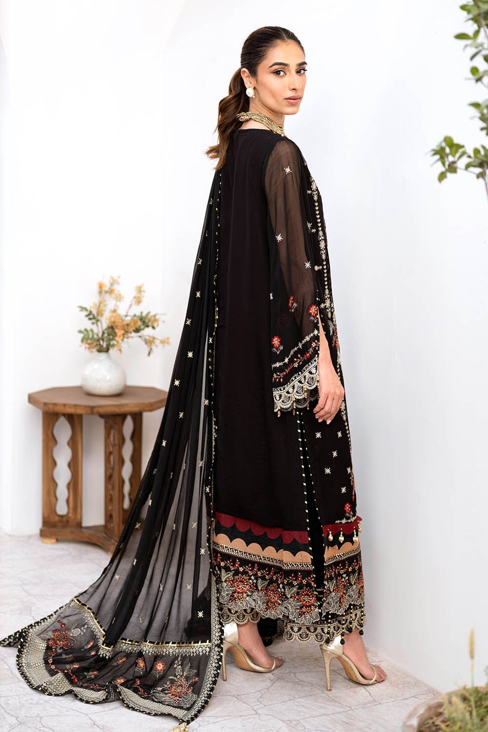 3 Piece Unstitched Embroidered Chiffon Suit with Embroidered Chiffon Dupatta