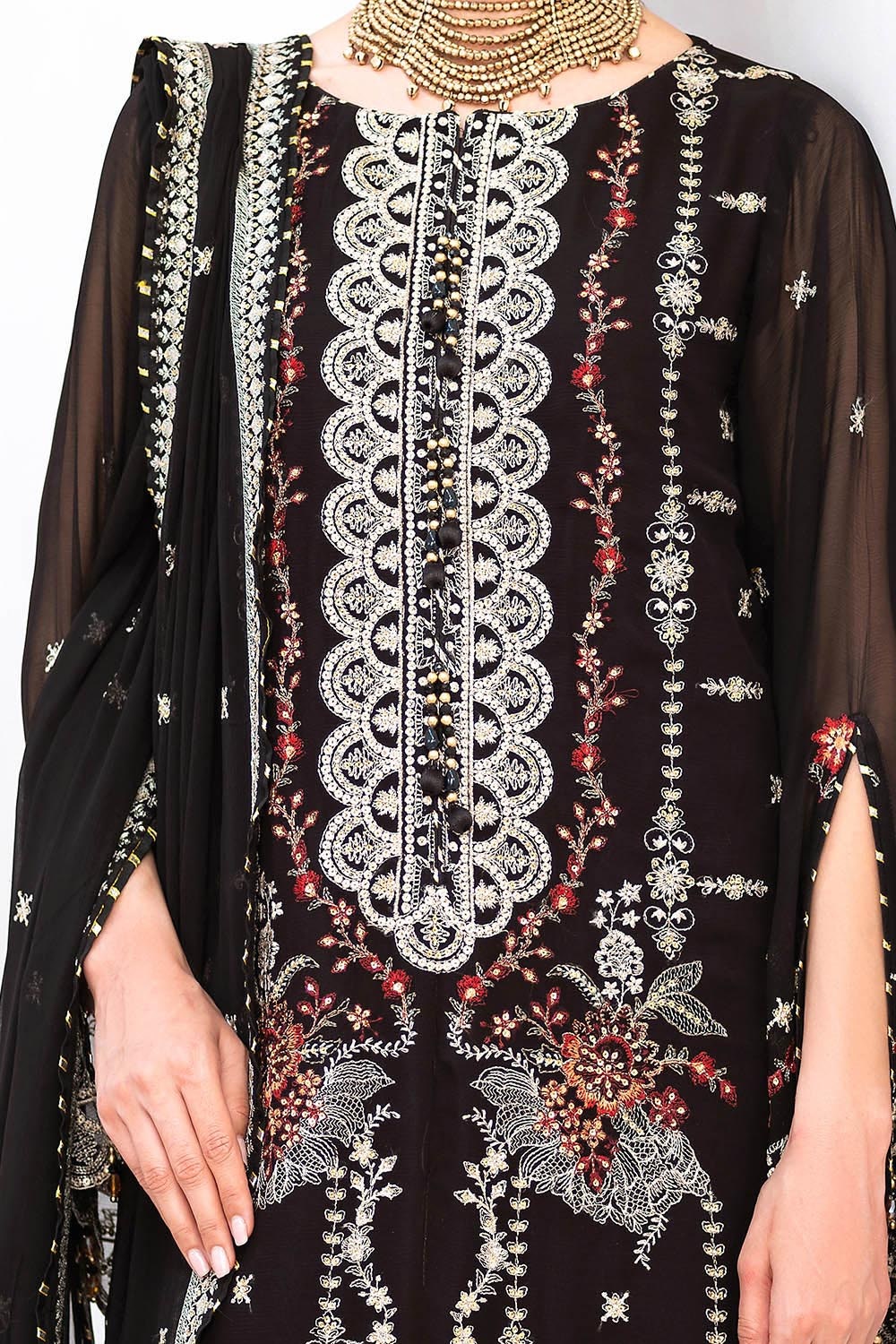 3 Piece Unstitched Embroidered Chiffon Suit with Embroidered Chiffon Dupatta