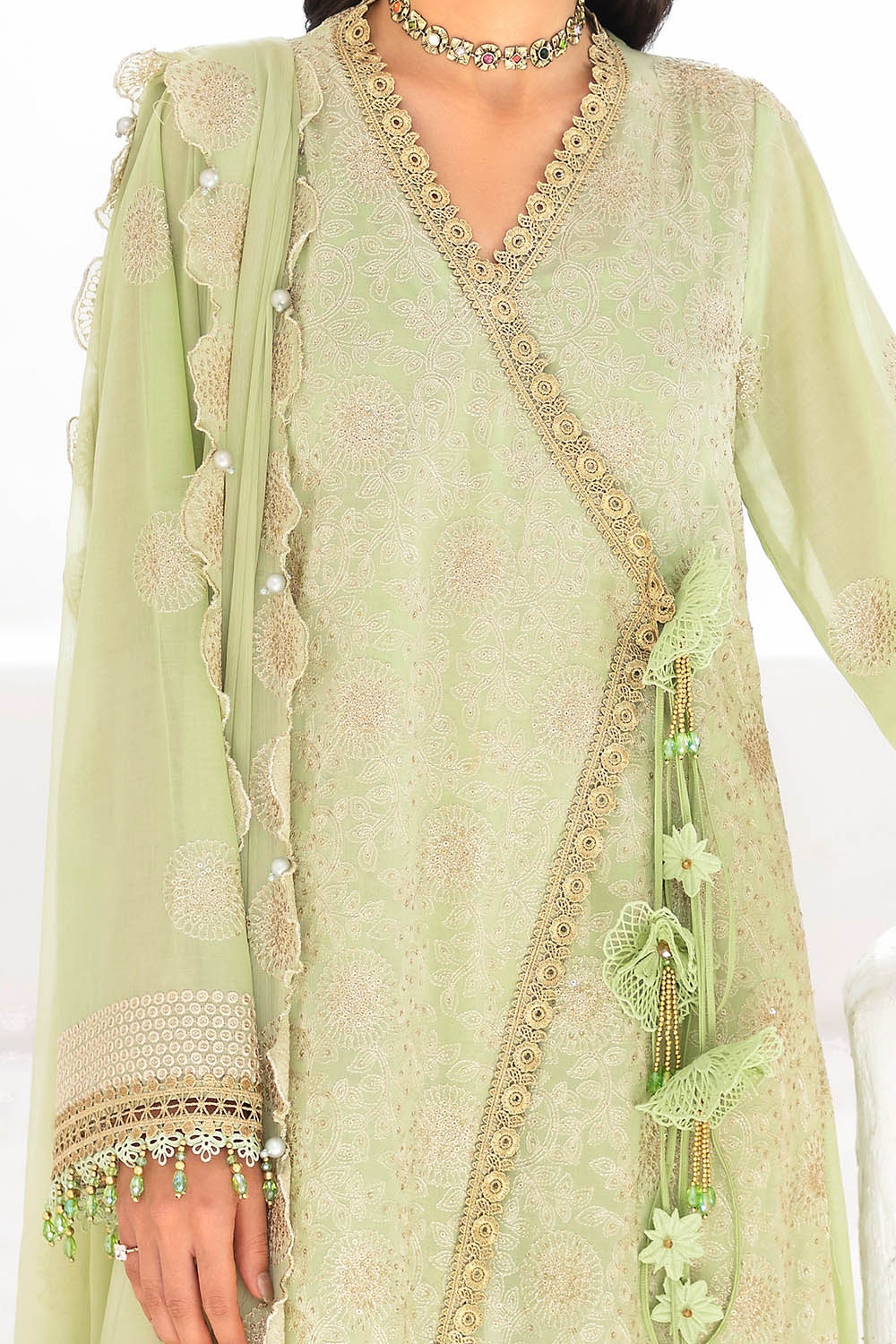 3 Piece Unstitched Embroidered Swiss Voile Suit with Embroidered Chiffon Dupatta FE-52166