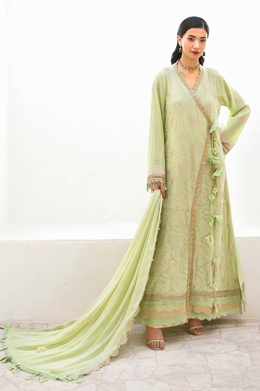 3 Piece Unstitched Embroidered Swiss Voile Suit with Embroidered Chiffon Dupatta FE-52166