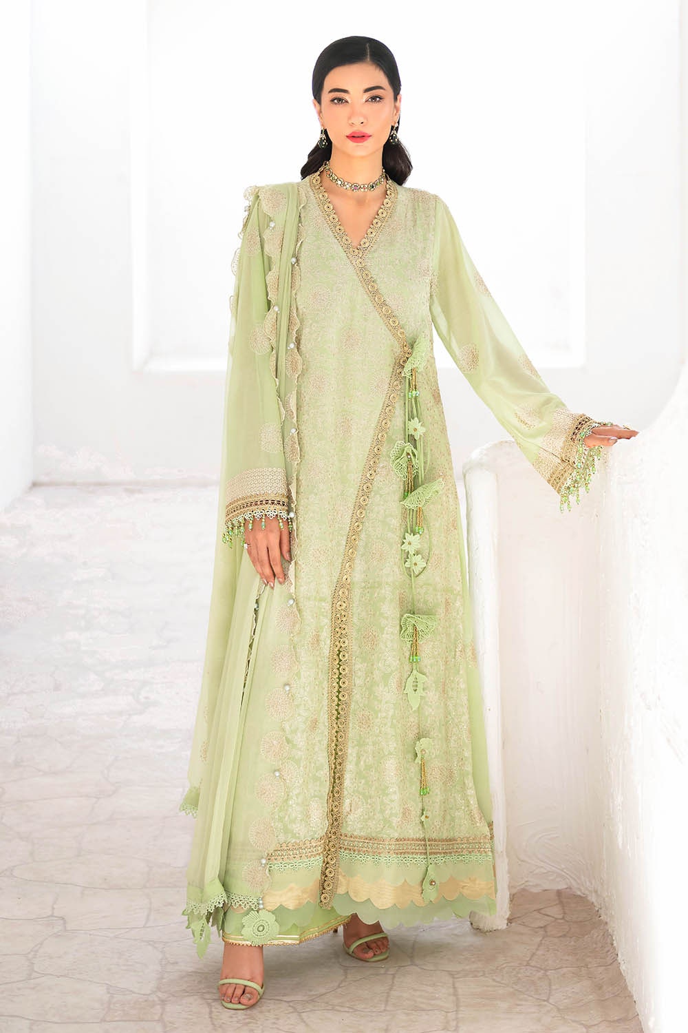3 Piece Unstitched Embroidered Swiss Voile Suit with Embroidered Chiffon Dupatta FE-52166