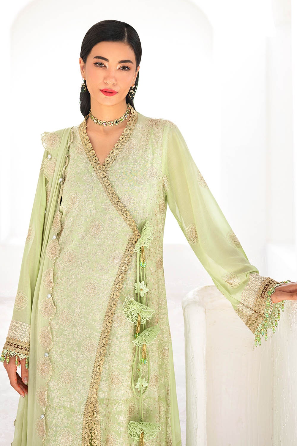 3 Piece Unstitched Embroidered Swiss Voile Suit with Embroidered Chiffon Dupatta FE-52166
